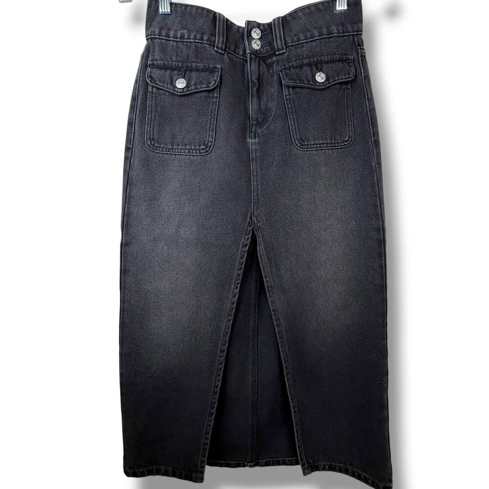 Free People We The Free Faded Black Wash Madison Utility Pocket Denim Midi Skirt - Picture 4 of 8